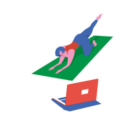 Yoga classes at home. A woman is watching a set of exercises online.