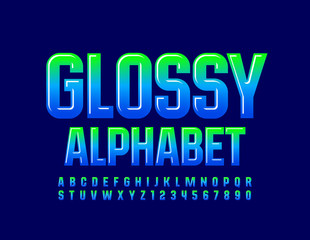 Vector Glossy Alphabet Letters and Numbers. Blue and Green gradient Font