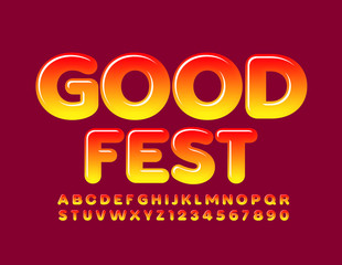 Vector bright poster Good Fest with Glossy Font. Red and Yellow trendy Alphabet Letters and Numbers
