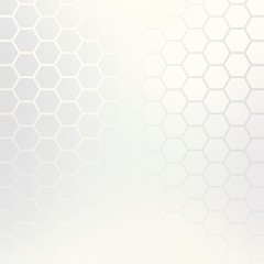 Hexagon subtle grid pattern on white pearl iridescent background. Bright light blank template.