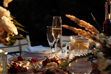 wedding table with glasses