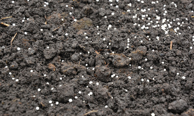Applying mineral fertilizers to replenish the soil in order to increase crop yields in agriculture and vegetable gardens.