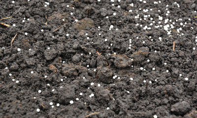 Applying mineral fertilizers to replenish the soil in order to increase crop yields in agriculture and vegetable gardens.