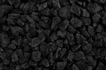 Natural fire ashes with dark grey black coals texture. It is a flammable black hard rock. Space for text.
