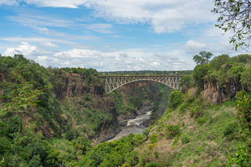 Fototapeta na wymiar Victoria falls, Zimbabwe, February 05, 2020: Bridge at Victoria Falls