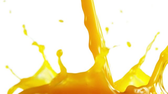 Super slow motion of pouring orange juice isolated on white background. Filmed on high speed cinema camera, 1000 fps.