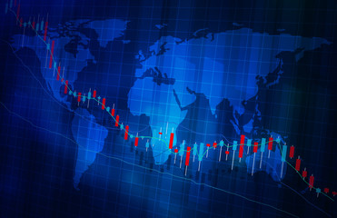 株価の下落グラフ地図イメージ青色ブルー