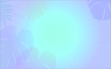 Fototapeta na wymiar Palm leaves on the gradient blue background. Banner with copy space