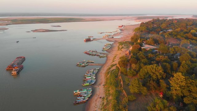 Irrawaddy River, near Old Bagan Drone Footage