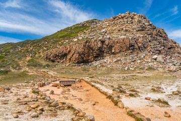 The sign cape of good hope with the walking way and mountain, Capetown,  South Africe
