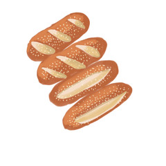 Sesame seeds bread. Fresh artisan bread. Illustration of breads.  Hand drawn sketch style of bread and bakery product. Hand drawn illustration isolated on white background