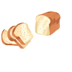 White bread. Illustration of artisan bread. Set of Breads. Hand drawn sketch style of bread and bakery product. Bakery hand drawn collection.  Hand drawn illustration isolated on white background.