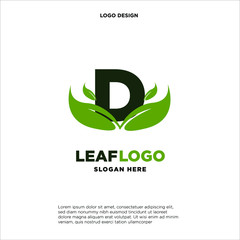 Letter D Green Leaf Logo Design Element, Letter D leaf initial logo template
