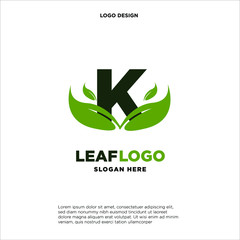 Letter K Green Leaf Logo Design Element, Letter K leaf initial logo template