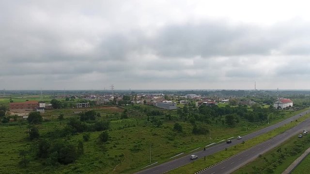LAMPUNG, INDONESIA - MARCH 1 2020 : 
natural scenery around the reservoir located on the ITERA campus. taken using a camera drone
