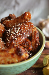 Korean style wings baked with sesame seeds