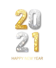 2021 Happy new year. Happy New Year Banner with gold metallic numbers date 2021