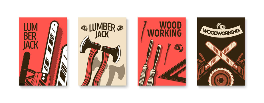  Lumberjack And Woodworking Poster Set