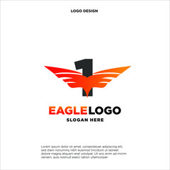 Obraz premium Letter 1 with wings. Template for logo, label, emblem, sign, stamp. Vector illustration.