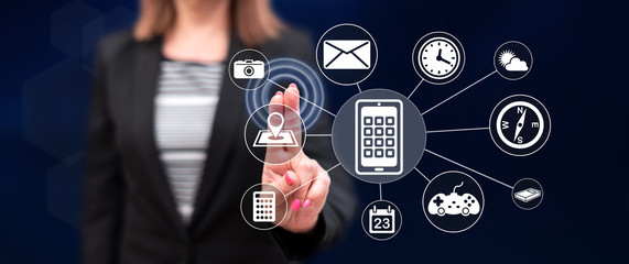 Woman touching an apps concept