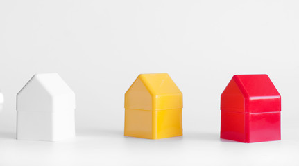 Fototapeta premium 3d figures. Abstract houses. Multi-colored constructor.