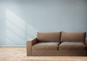 Brown sofa in a blue room
