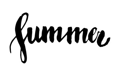 Handwritten vector “Summer”. Hand lettering vector illustration. Vector brush text for poster, banner, new collection, billboard.