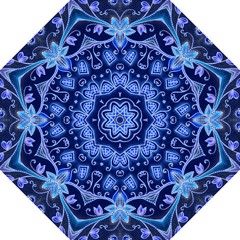 Octagonal umbrella pattern with a beautiful stylized snowflake in blue, sapphire and cobalt colors. Packaging design, floor carpet, ceramic tiles.
