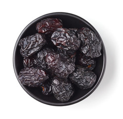 Bowl of dates isolated on white, from above