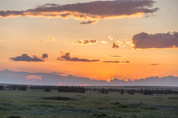Sunset in the Arkaim, South Ural, Chelyabinsk region, Russia