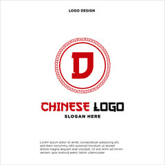 Letter D chinese go Design with ancient circle border frame motif. 