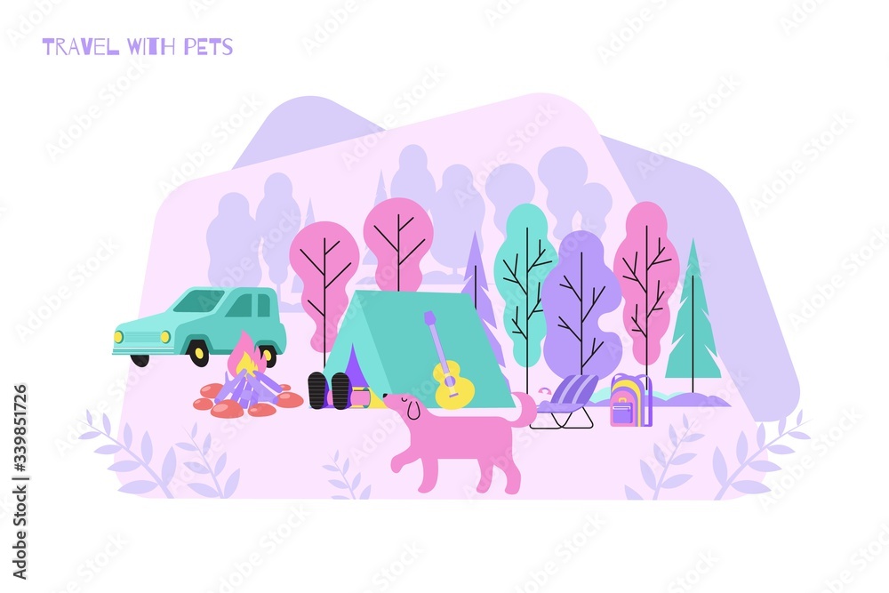 Wall mural Pets Camping Flat Composition