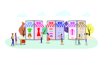 People are shopping online on mobile phone. Design for banner, mobile app, web templates, concept vector illustration.