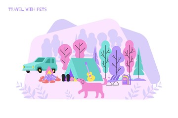 Pets Camping Flat Composition