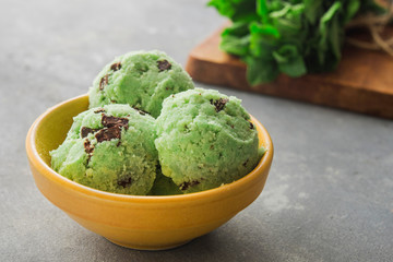 Ice cream with mint and chocolate chip