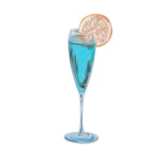 delicious cocktail in a glass blue Lagoon for menu decor journal card 