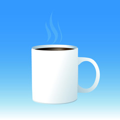 white cup of coffee on blue background