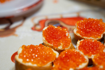 Sandwich with red caviar for breakfast or as a snack