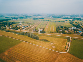 Aerial viewof the typical the flat landscape in the Netherlands. 