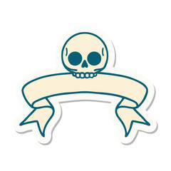 tattoo sticker with banner of a skull