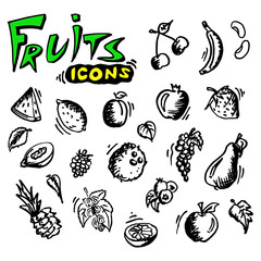 Fruit set hand-drawn.Summer fruit set.Vector vintage sketch style illustration