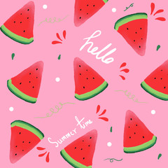 seamless pattern with watermelon.Cute watermelon fruit background,sticker,Watermelon wallpaper,pattern vector texture.printing with in hand drawn style.summer background.