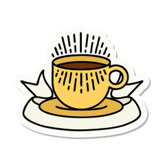tattoo sticker with banner of cup of coffee
