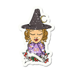 human mage with natural 20 D20 dice roll grunge sticker
