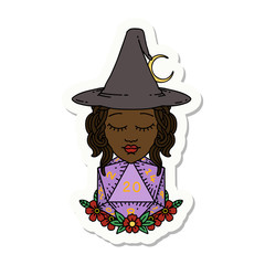 human witch with natural twenty dice roll sticker