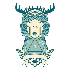 crying human druid with natural one roll illustration