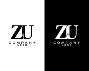 ZU, UZ company linked letter modern letter logo black and white color vector for business and company