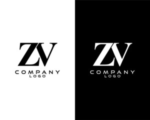 ZV, VZ company linked letter modern letter logo black and white color vector for business and company