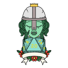 half orc fighter with natural twenty dice roll illustration