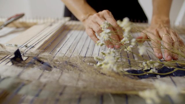 Japanaese noren with flowers wall hanging